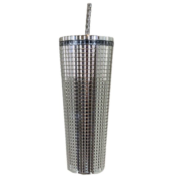 NEW Starbucks 2023 Holiday Silver Chrome Mirror Ball Grid Tumbler 24oz Venti - Picture 5 of 8